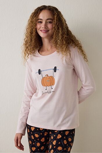 Penti Pumpkin Pattern Crew Neck Long Sleeve Pajama Set