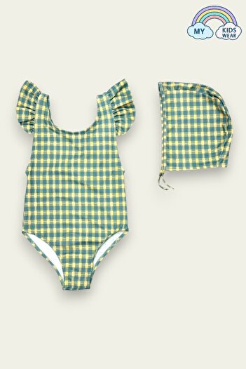 My Kids Wear Back Cross Ruffle Detailed Boned Girl's Swimsuit
