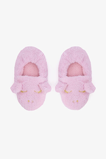 Penti Light Pink Girl's Unicorn Patterned Embroidered Home Shoes