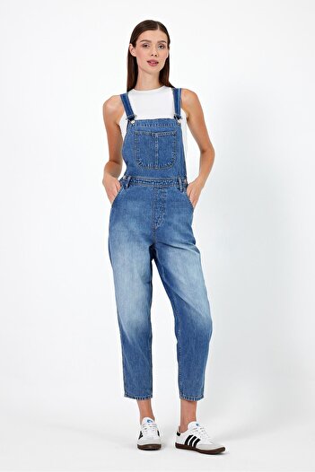 VENA Dora Dirty Med Blue Mom Jean Salopet Jumpsuit-Dirty Med Blue