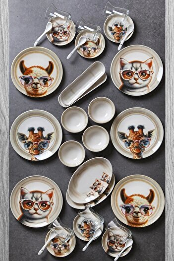 Perotti 32 Pieces 6 Person Sweet Animals Porcelain Breakfast Set by Bone