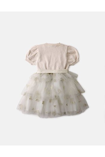 Gingersnaps Girls' Solid Ruffled Layered Dress with Shiny Embroidery and Ribbon
