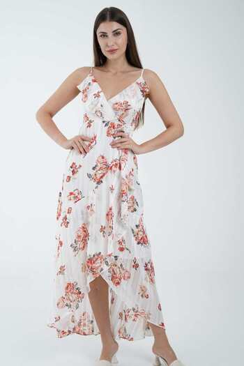 Nichii Women's Midi Dress with Sleeves and V-Neckline