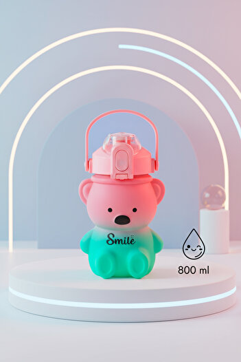 hak-iş oyuncak 800 ml Pink Teddy Bear Water Bottle - Water Bottle with Teddy Bear and Figured Bottle
