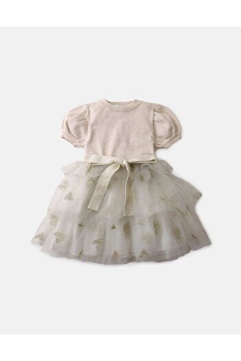 Gingersnaps Girls' Solid Ruffled Layered Dress with Shiny Embroidery and Ribbon