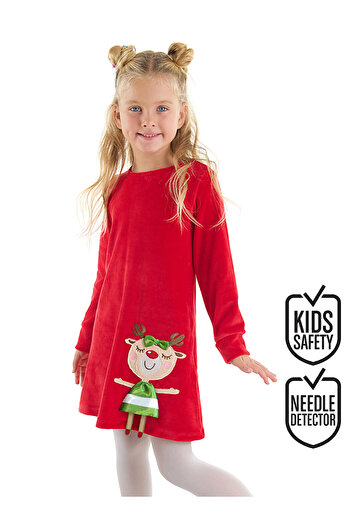 Denokids Naughty Stag Girl karácsonyi bársonypiros ruha