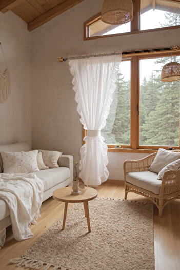 cotton maison Фартушковані лляні тюлеві штори, одностулкові, романтичні, з воланами та зав'язками