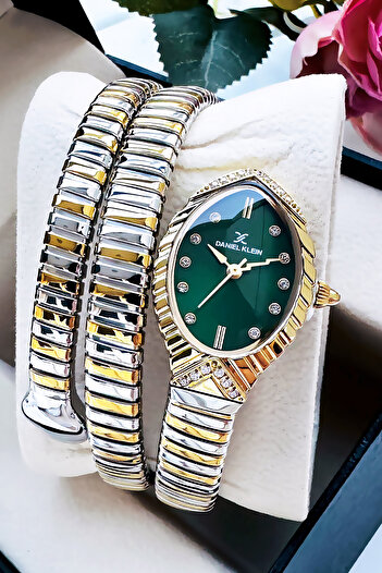 Daniel Klein Snake Watch Model - Women's Wrist Watch, Waterproof Gold Silver Steel Band - Bracelet Gift Dkby2044C4