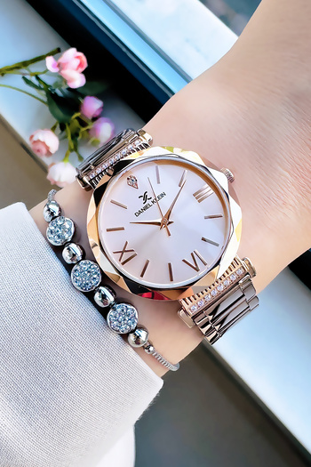 Daniel Klein Original Cut Glass Women's Wristwatch, Waterproof Rose Color Steel Band - Bracelet Gift Dkby2048C2