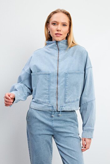 VENA Marla Sky Blue Oversize Geniş Kesim Jean Ceket-Sky Blue