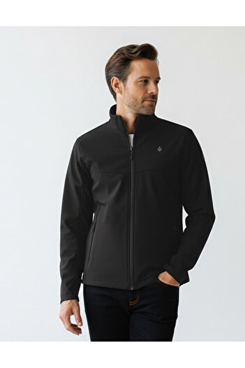 D1fference Erkek Softshell Içi Polarlı Siyah Su Geçirmez Ve Rüzgara Dayanıklı Mont