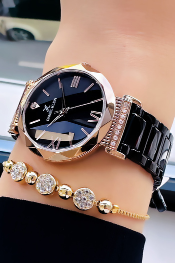 Daniel Klein Kadın Kol Saati 3 Atm Su Geçirmez Siyah-rose Gold Renk Çelik Kordon + Bileklik Wlg214