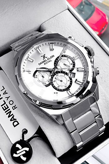 Daniel Klein Men's Wristwatch 3 Atm Waterproof Silver Color Steel Cord + Bracelet DKE2031C2