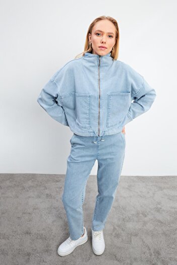 VENA Marla Sky Blue Oversize Geniş Kesim Jean Ceket-Sky Blue