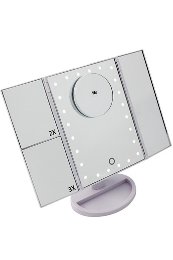 LAND OF MYTH Lom2052- 1X-2X-3X+10X Zoom Makeup Mirror with 24 Led Lights, Foldable, Touchable (White)