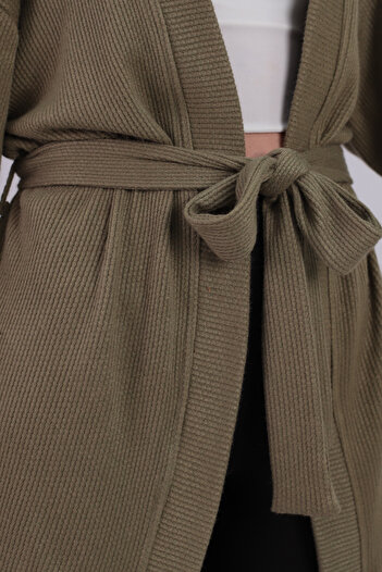 armonika Women's Khaki Belted Knitwear Kimono Arm-26K001011
