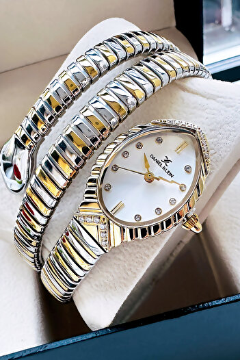 Daniel Klein Snake Watch Model - Women's Wrist Watch, Waterproof Gold Silver Steel Band - Bracelet Gift Gdkb2011C3