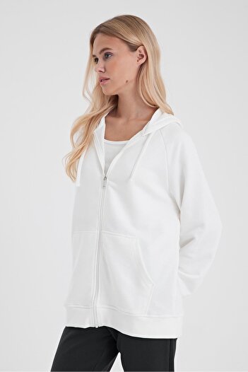 VENA Φούτερ με κουκούλα και φερμουάρ Regular Fit Basic-Ιβουάρ