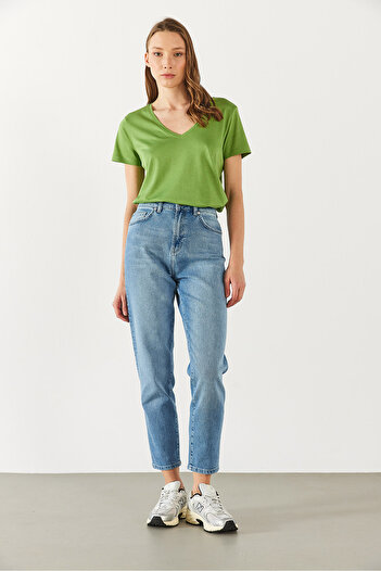 VENA Μπλούζα Boyfriend V Yaka Regular Fit Modal (TENCEL)(TM) - ΠΡΑΣΙΝΟ