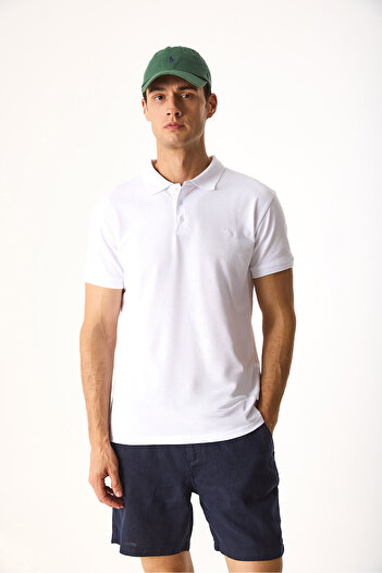 VENA Μπλουζάκι Martin Slim Fit με γιακά πόλο-Λευκό
