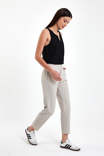 VENA Paula Technical Chino Trousers with Cuffed Detail - Stone