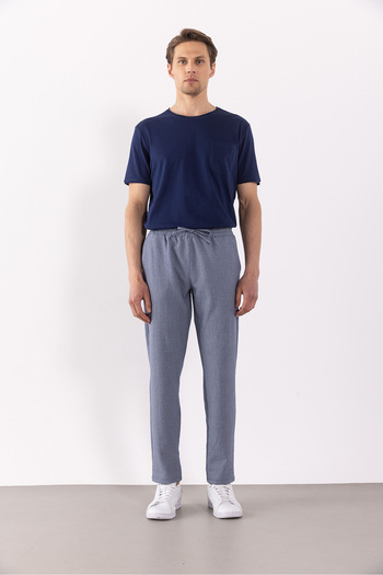 VENA Μπλε Alfred Elastic Waist Gingham Seersucker Παντελόνι