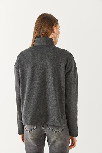 VENA Molly Yakası Çıt Çıtlı Sweatshirt - ANTRASİT