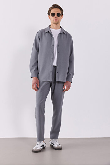 VENA Alfred Beli Lastikli Slim Straight Gofre Pantolon - GRİ