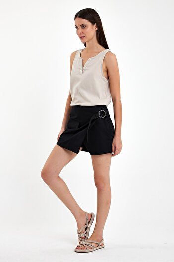 VENA Sienna Slim Fit Gabardine Shorts Skirt-Black