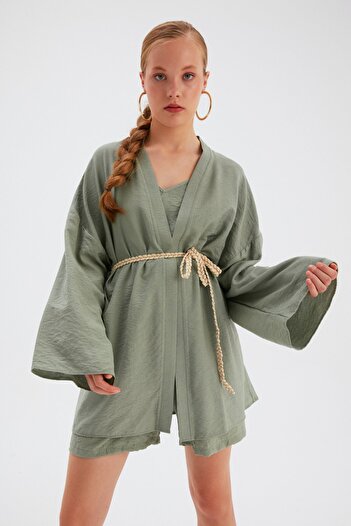 Sateen Kimono casual verde - Detaliu de curea