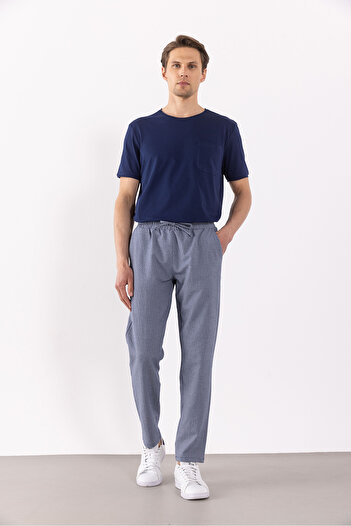 VENA Μπλε Alfred Elastic Waist Gingham Seersucker Παντελόνι