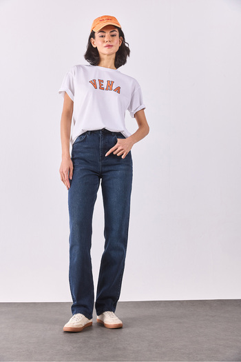 VENA Marrakesh Premium Blue Black High Waist Straight Fit Jean Trousers - Blue Black