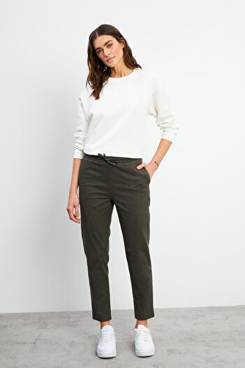 VENA Alian Buy Elastic Formal Soft Textured Trousers-Khaki