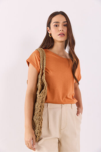 VENA Cindy Crew Neck Regular Fit Basic Modal T-Shirt(Tencel)(Tm) - Terracotta