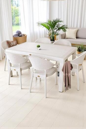 nar sokağı Bambu 90x150 Cm Camsız Rattan Bahçe Balkon Masa Takımı