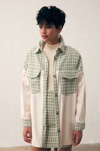 Sateen Patent Leather Houndstooth Shirt - Green