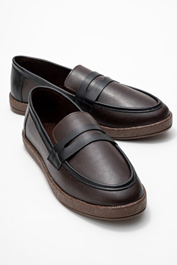 by selvi Lukka Shoes Livya Men's Bitter Brown Garnished Faux Leather Loafer Shoes