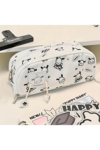 GlassySKY High Capacity Double Zipper Dog Pochacco Multifunctional Pen Holder
