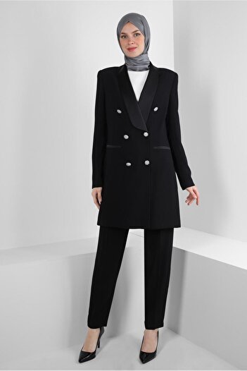 Alvina STONE BUTTONED CROSSBODY COLLAR PANTS SUIT 30316