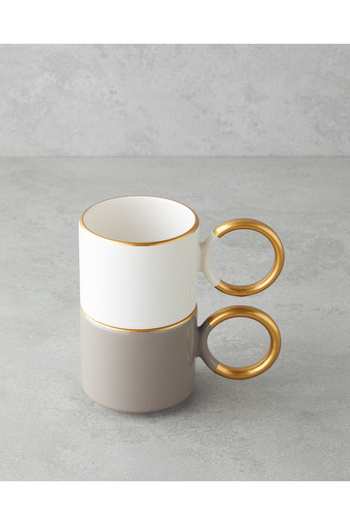 English Home Twin Goldy Seramik 2'li Kupa 184 ml Vizon-Beyaz-Gold