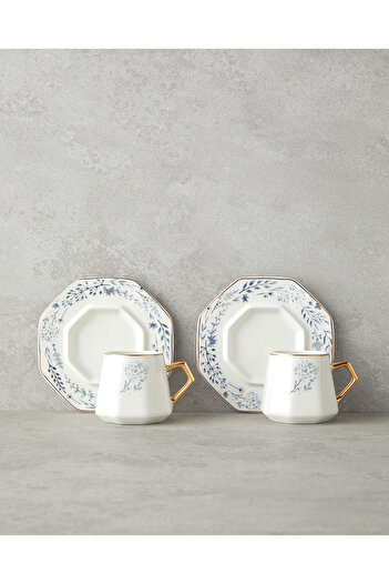 English Home Dreampetal New Bone China 12 Parça 6 Kişilik Kahve Fincan Takımı 80 ml Mavi