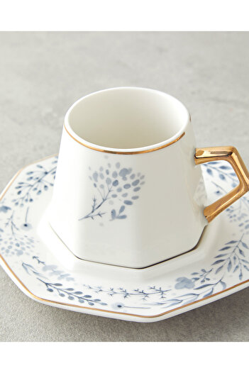 English Home Dreampetal New Bone China 12 Parça 6 Kişilik Kahve Fincan Takımı 80 ml Mavi
