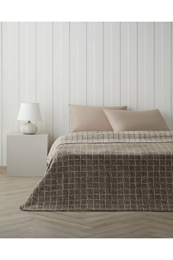 English Home Woven Grid Cotton Acrylic Double Blanket 200X220 cm Brown