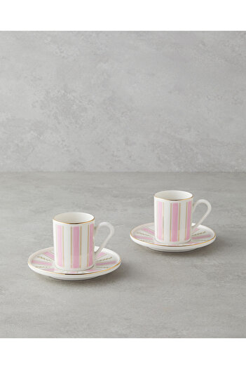English Home Serenade Bone Porcelain 4 Piece Coffee Cup Set for 2 People 90 ml Pink - Gold