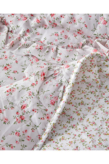 English Home Floral Euphoria Fırfırlı Çift Kişilik Yatak Örtüsü Takımı 200x220 cm Pembe
