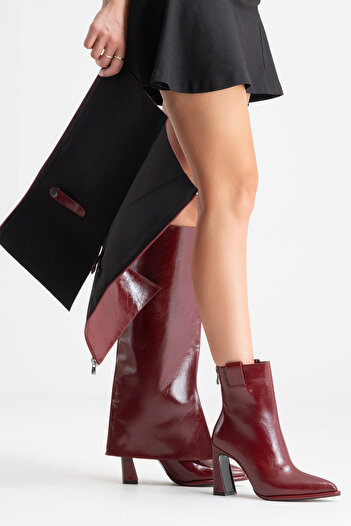 LuviShoes Μποτάκια AJA Claret Red Γυναικείες μπότες με χοντρό τακούνι