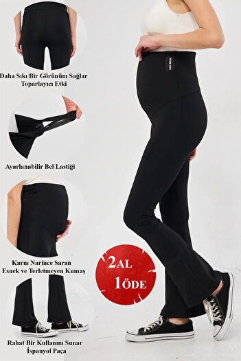 Lesa Wear İspanyol Paça Ayarlanabilir Yüksek Bel Esnek Toparlayıcı Ve Sıkılaştırıcı Hamile Tayt