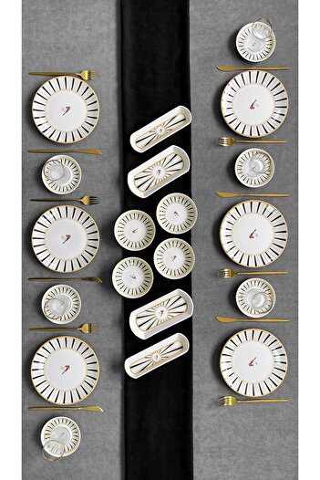 Erbaşlar Love Bird Black Round 20 Piece Luxury Breakfast Set for 6 People Breakfast Set