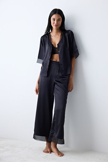 Penti Belle Satin-Pyjama-Set mit schwarzem Hemd und Hose
