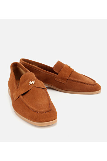 Hotiç Kadın Süet Deri Taba Yumuşak Dokulu Klasik Loafer
